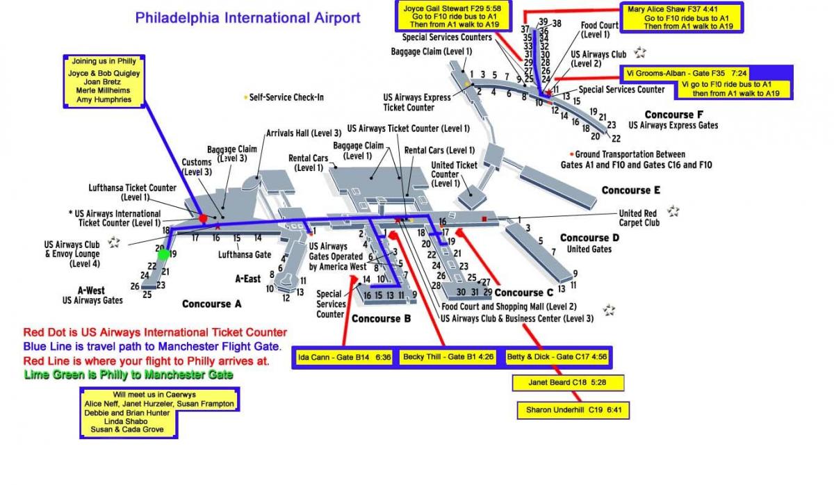 mapa letiště Philadelphia