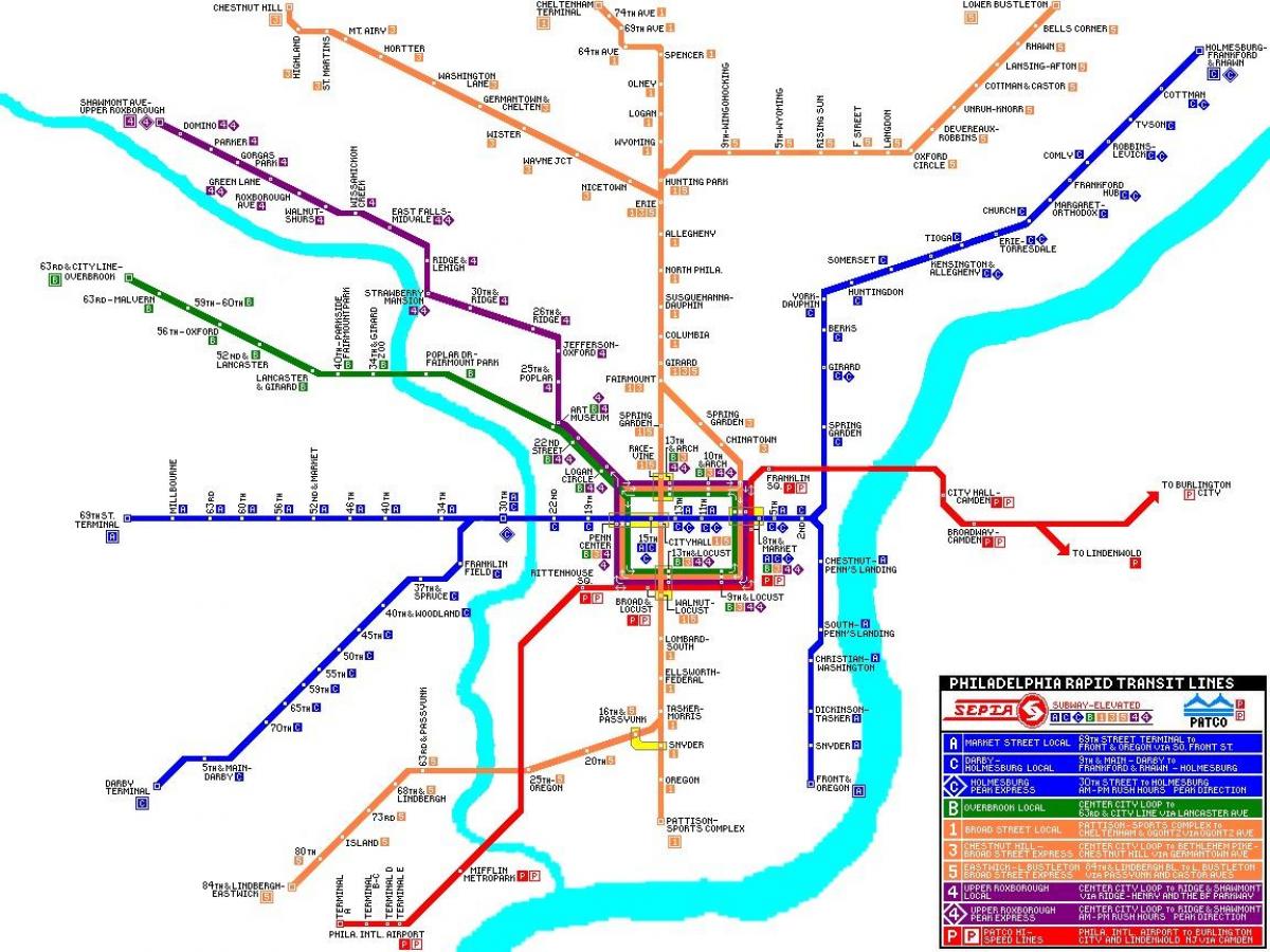 Philadelphia hromadného tranzitního systému mapě