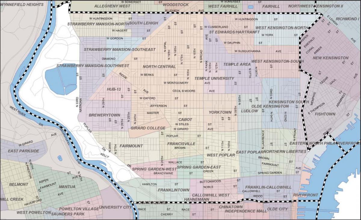 mapa Filadelfie badlands