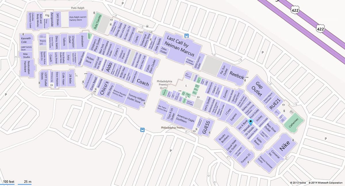 mapa Filadelfie premium outlets