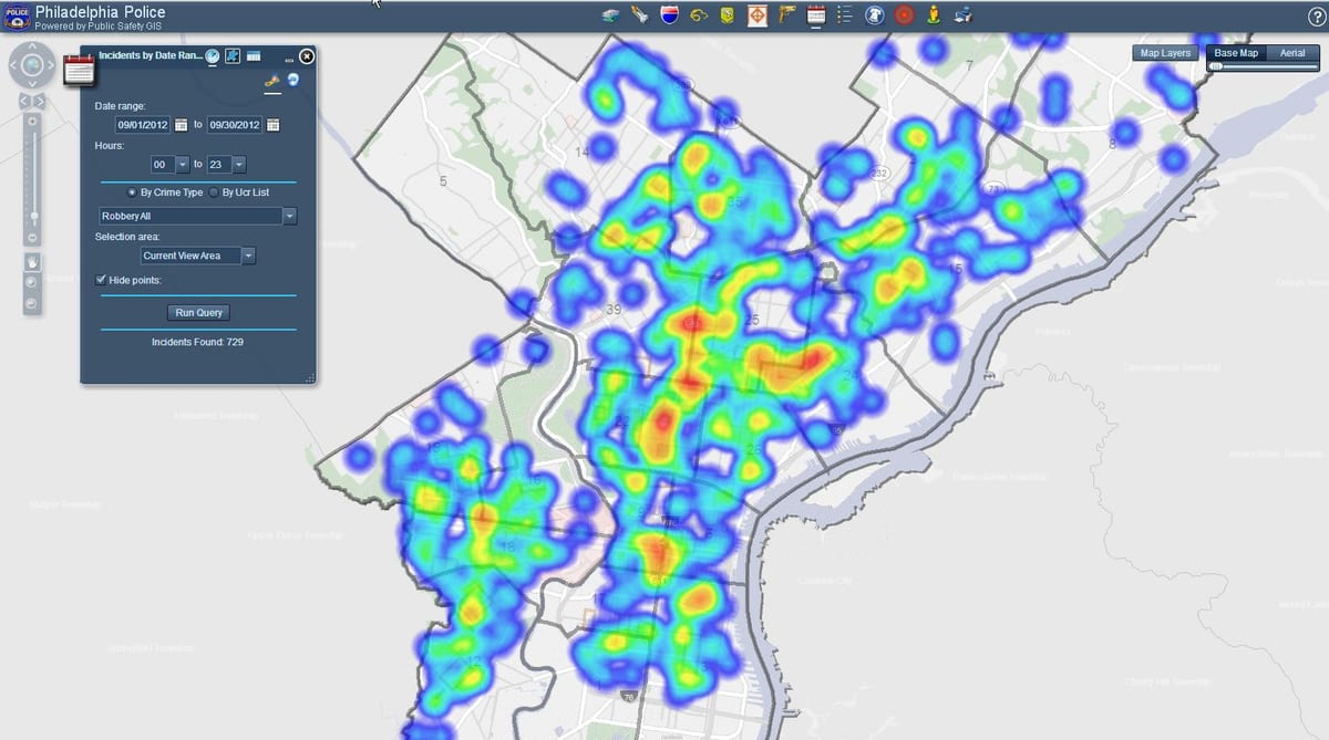 Philly bezpečnost mapě