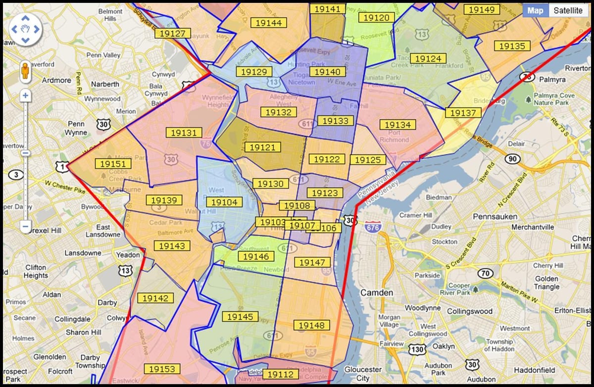 mapa okolí Philadelphie