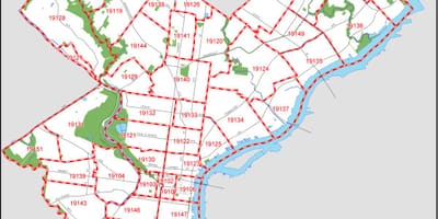 Mapa Filadelfie, pa