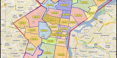 Mapa okolí Philadelphie